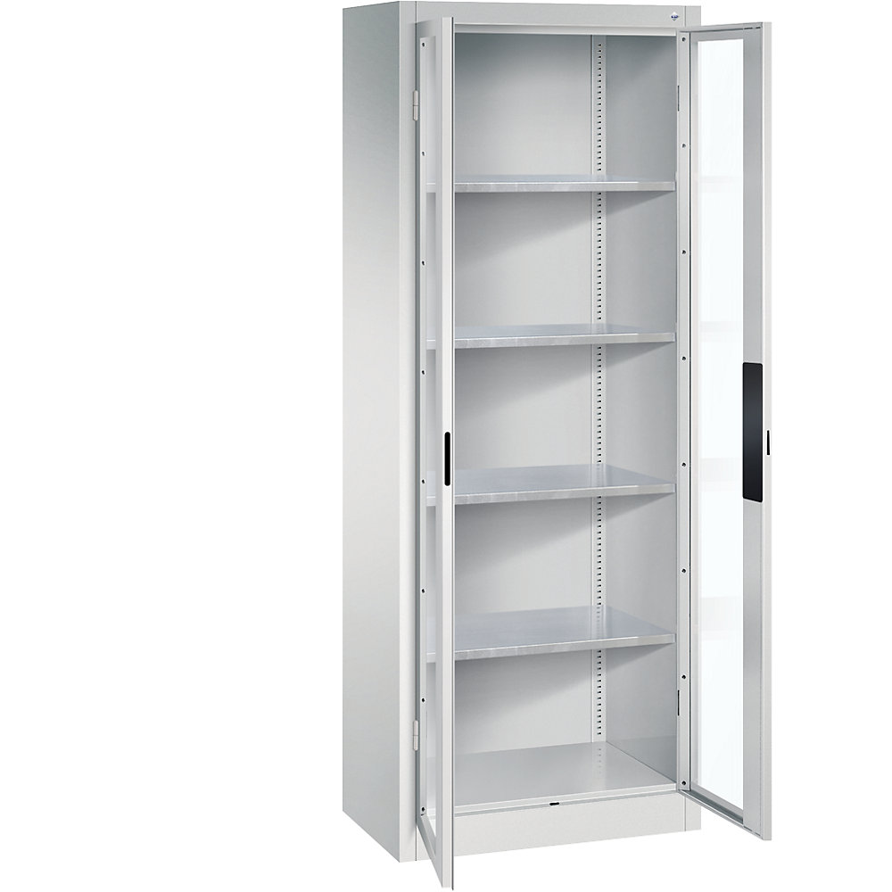 C+P Armadio con ante a battente con finestrella, alt. x largh. x prof. 1950 x 700 x 400 mm, 4 ripiani, grigio chiaro / grigio chiaro