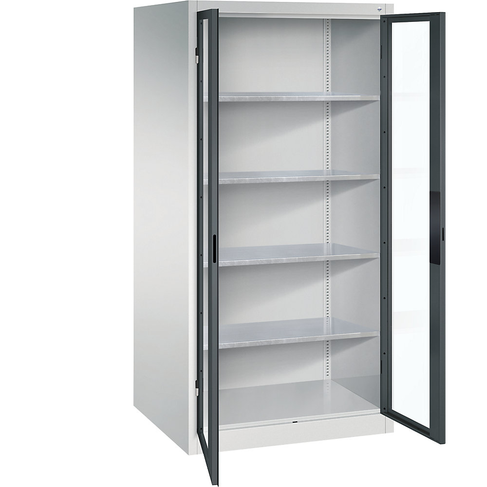 C+P Armadio con ante a battente con finestrella, alt. x largh. x prof. 1950 x 930 x 800 mm, 4 ripiani, grigio chiaro / grigio antracite