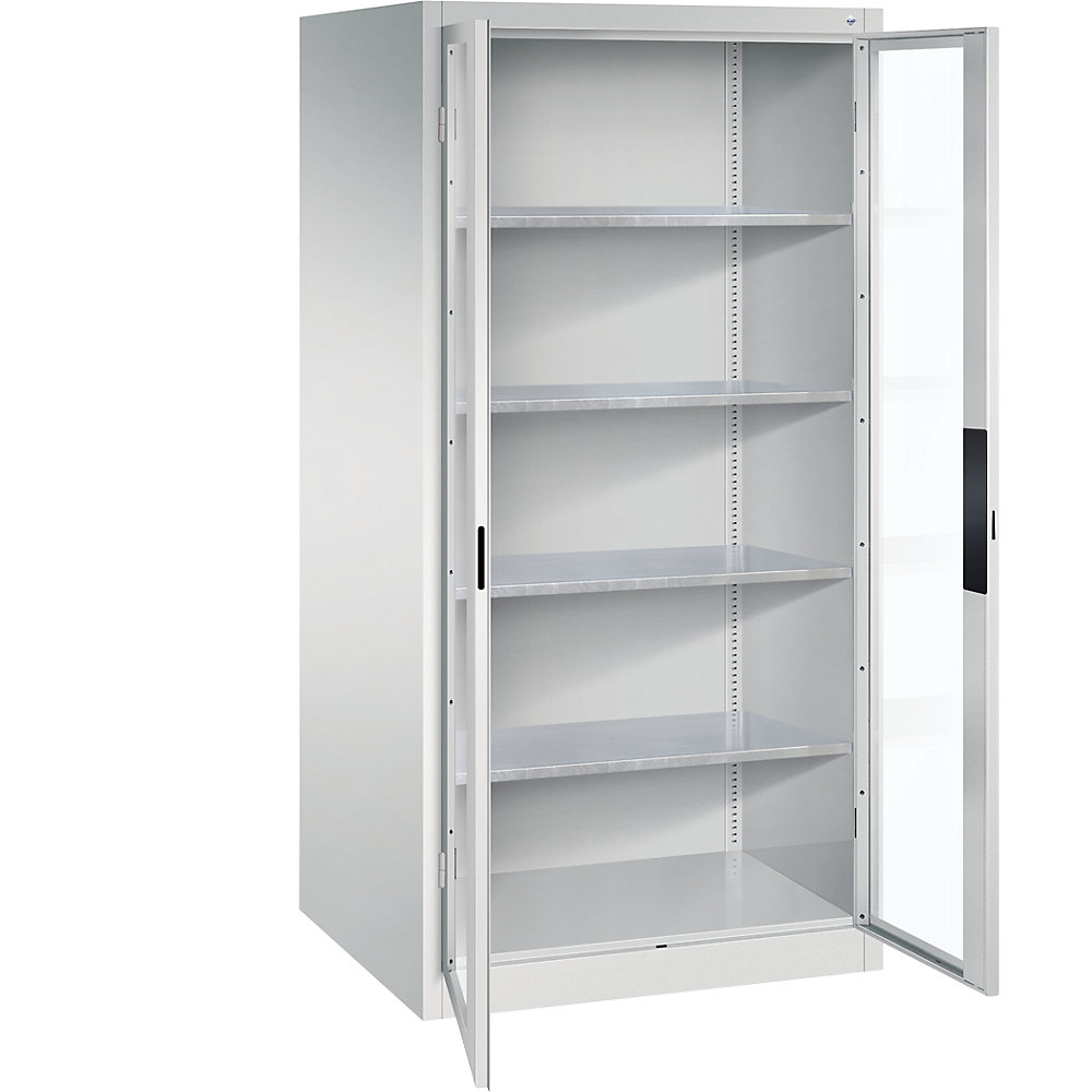 C+P Armadio con ante a battente con finestrella, alt. x largh. x prof. 1950 x 930 x 800 mm, 4 ripiani, grigio chiaro / grigio chiaro