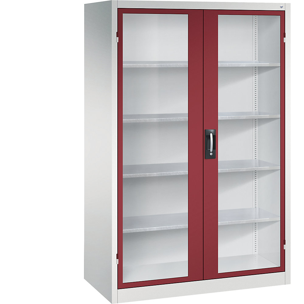 C+P Wing Door Cabinet with Viewing Window Light Gray Ruby Red 1950x1200x600 mm 2