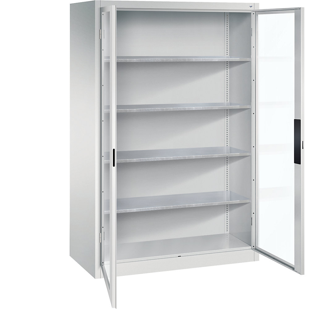 C+P Armadio con ante a battente con finestrella, alt. x largh. x prof. 1950 x 1200 x 600 mm, 4 ripiani, grigio chiaro / grigio chiaro