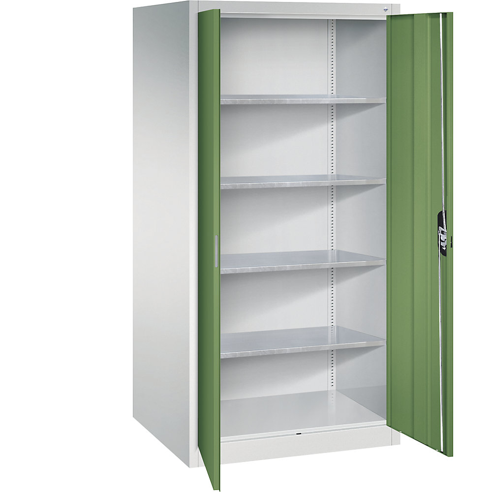 C+P Armadio da officina con ante a battente, alt. x largh. x prof. 1950 x 930 x 800 mm, grigio chiaro / verde reseda