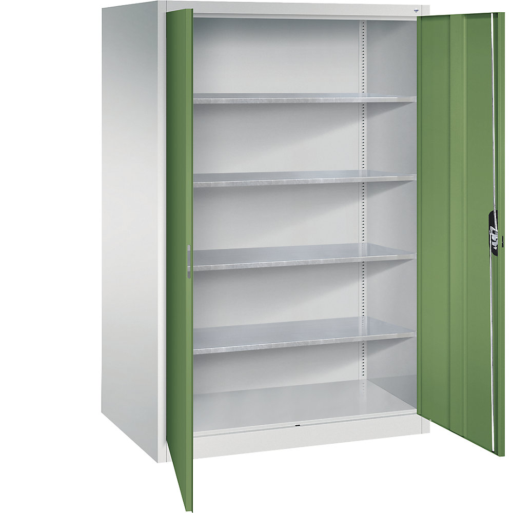 C+P Armadio da officina con ante a battente, alt. x largh. x prof. 1950 x 1200 x 800 mm, grigio chiaro / verde reseda