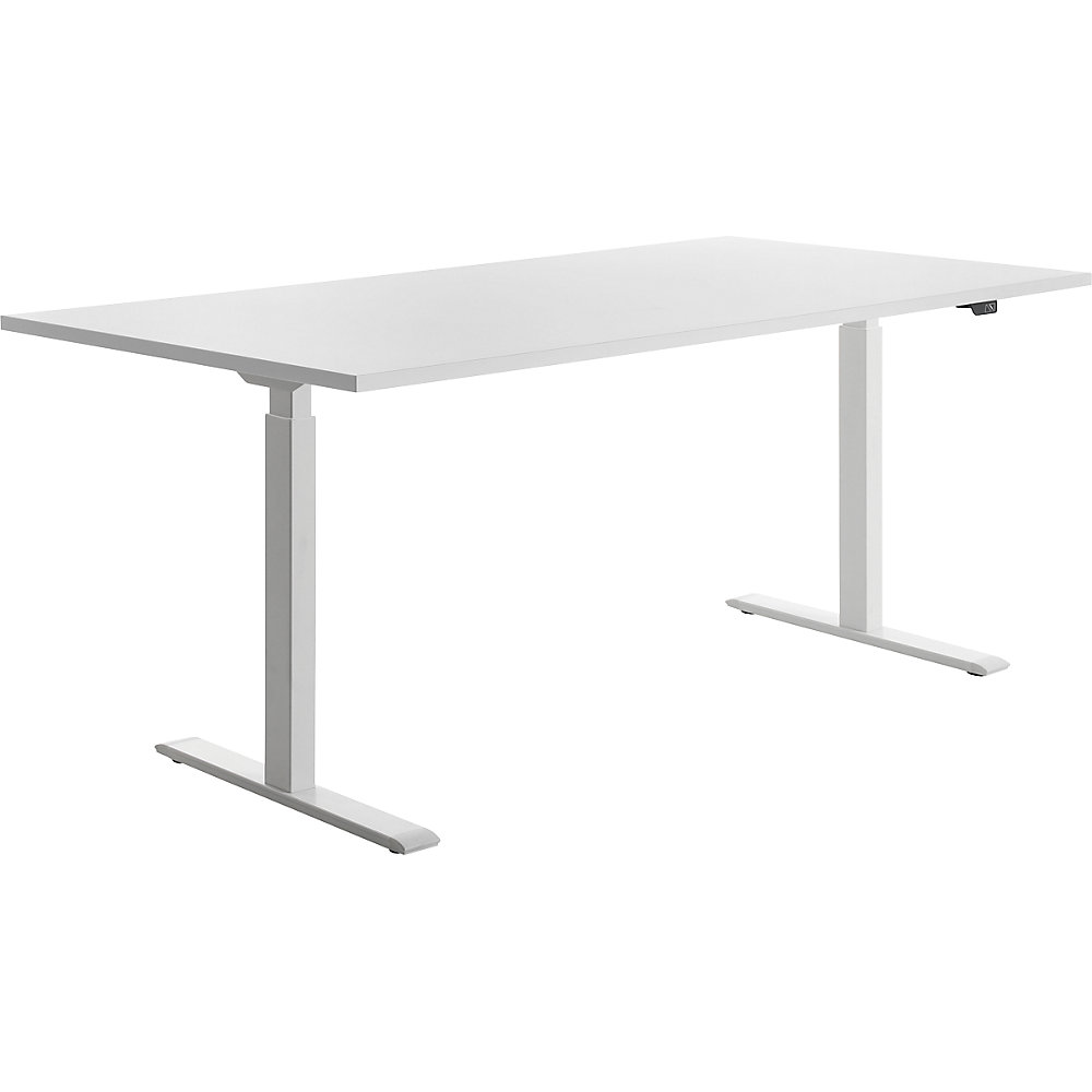 Topstar Scrivania, con regolazione elettrica dell'altezza, largh. x prof. 1800 x 800 mm, piano bianco, telaio bianco