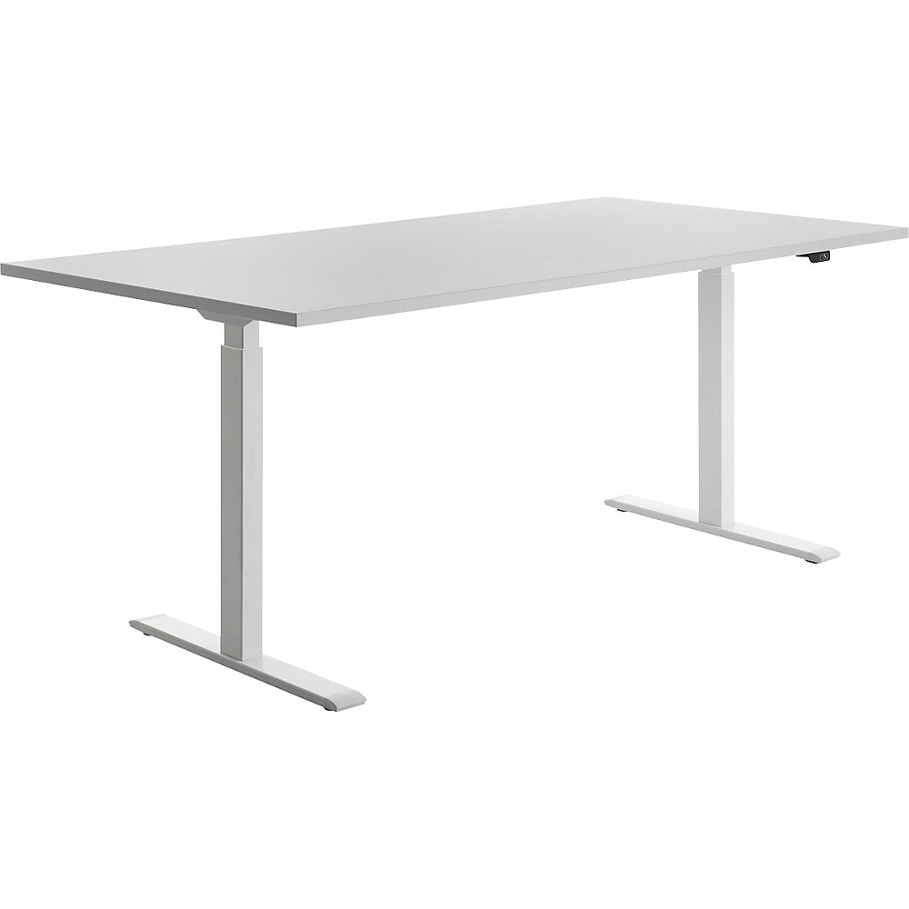 Topstar Scrivania, con regolazione elettrica dell'altezza, largh. x prof. 1800 x 800 mm, piano grigio chiaro, telaio bianco