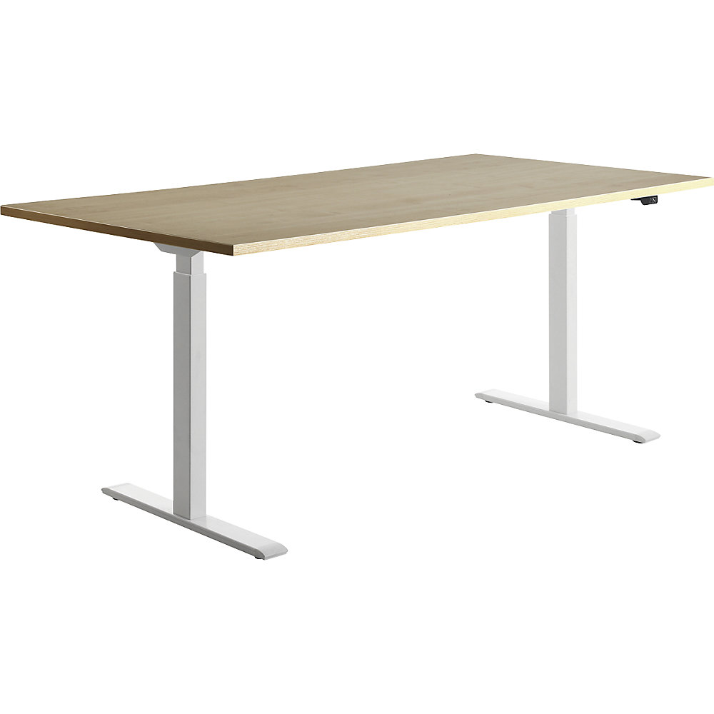 Topstar Scrivania, con regolazione elettrica dell'altezza, largh. x prof. 1800 x 800 mm, piano simil-acero, telaio bianco