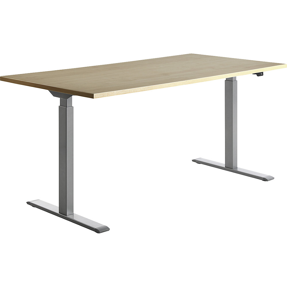 Schreibtisch, elektrisch höhenverstellbar, gerade, BxT 1600 x 800 mm, Ahorn/grau Topstar