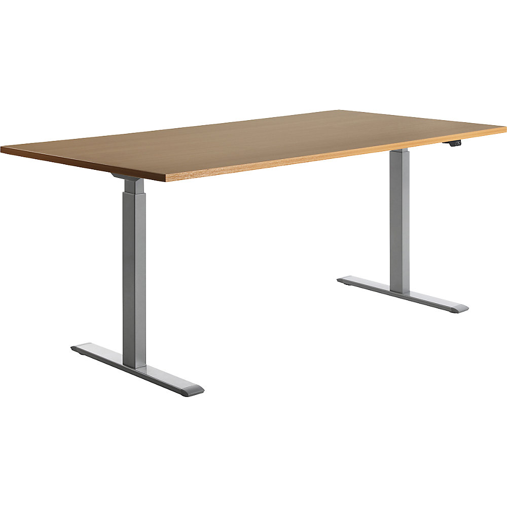 Topstar Scrivania, con regolazione elettrica dell'altezza, largh. x prof. 1800 x 800 mm, piano simil-faggio, telaio grigio