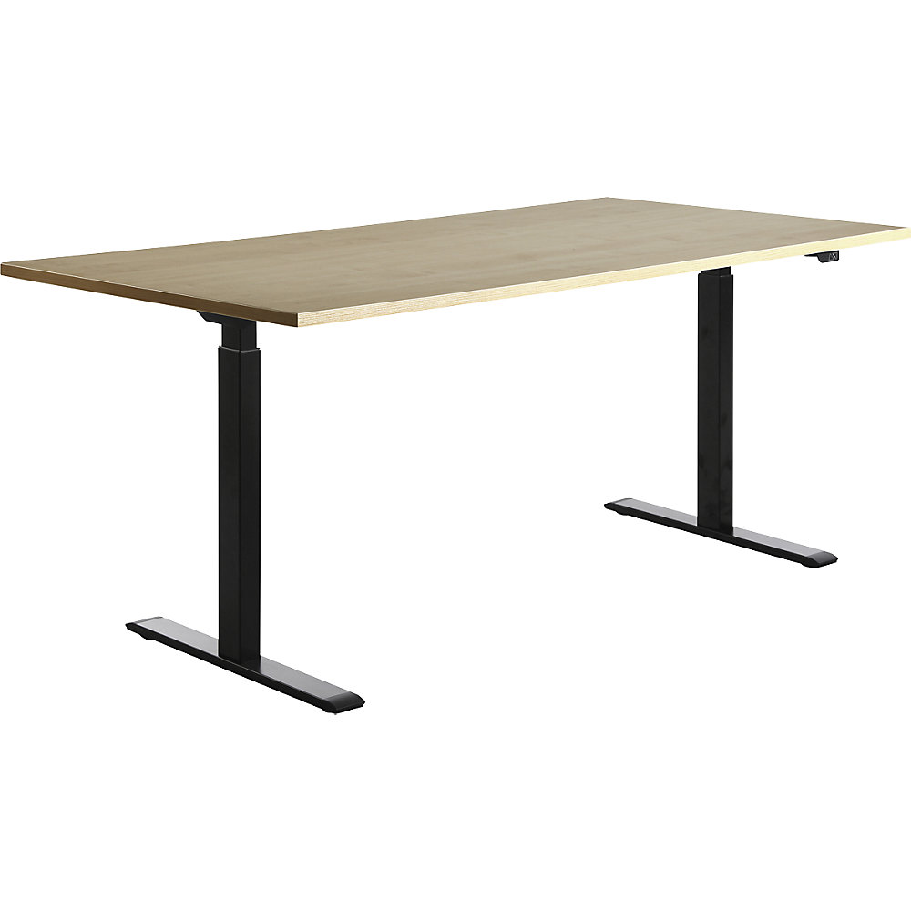 Topstar Scrivania, con regolazione elettrica dell'altezza, largh. x prof. 1800 x 800 mm, piano simil-acero, telaio nero