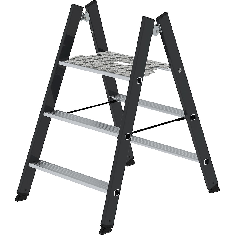 MUNK Scaletta pieghevole in alluminio, salita su ambo i lati, 2 x 3 gradini, grigio antracite