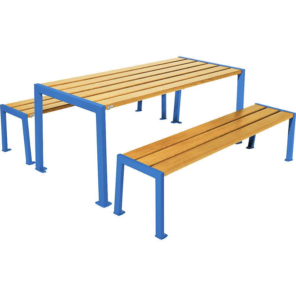 PROCITY Set di tavolo e panche Silaos®, lunghezza 1800 mm, blu / quercia chiaro