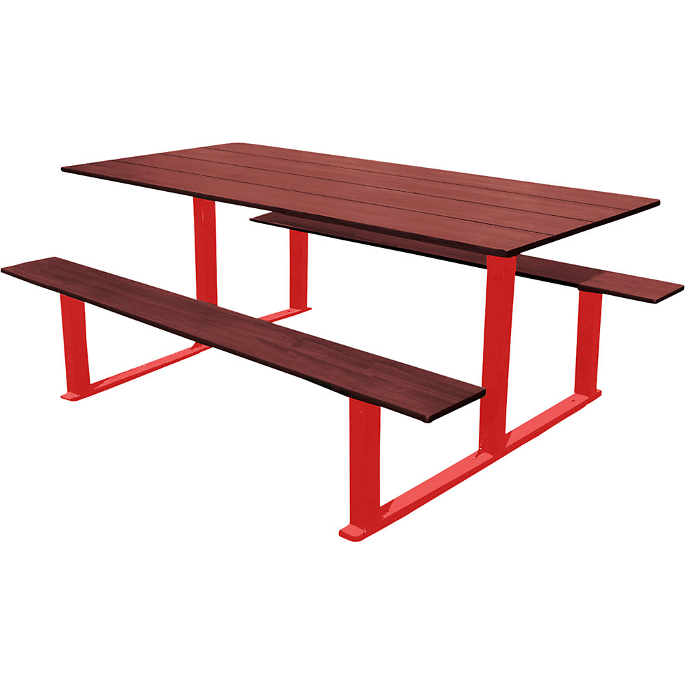 PROCITY Set di tavolo e panche RIGA, lunghezza 1500 mm, rosso / mogano