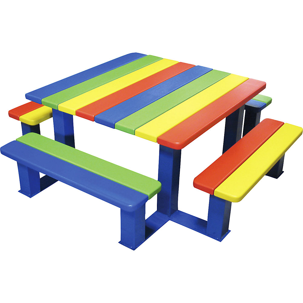 PROCITY Set di tavolo e panche, per bambini, lungh. x largh. x alt. 1500 x 1500 x 521 mm