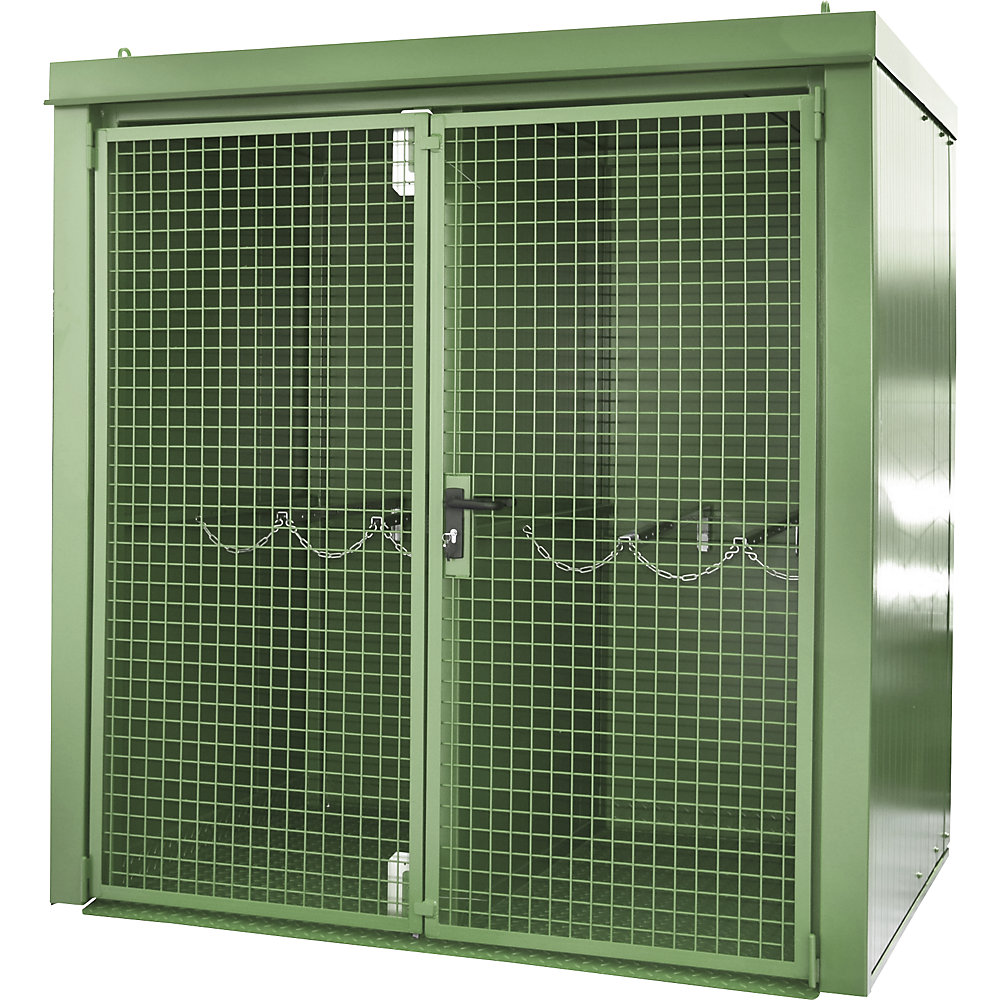 EUROKRAFTpro Container per bombole di gas con parete divisoria, antincendio, per 35 bombole con Ø 230 mm, verde