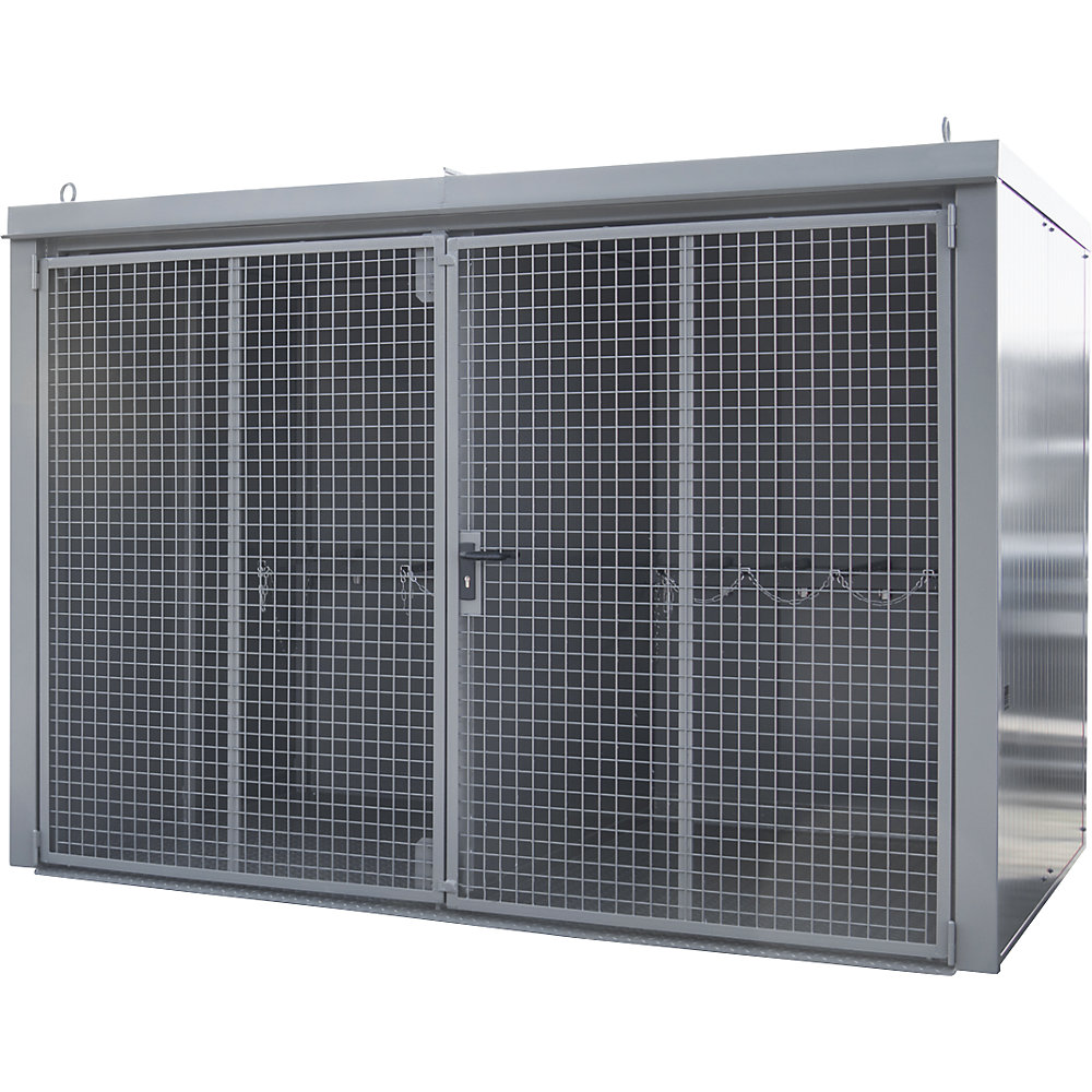 Gasflaschencontainer mit Trennwand, feuerbeständig, für 96 Flaschen mit Ø 230 mm, grau eurokraft pro 2
