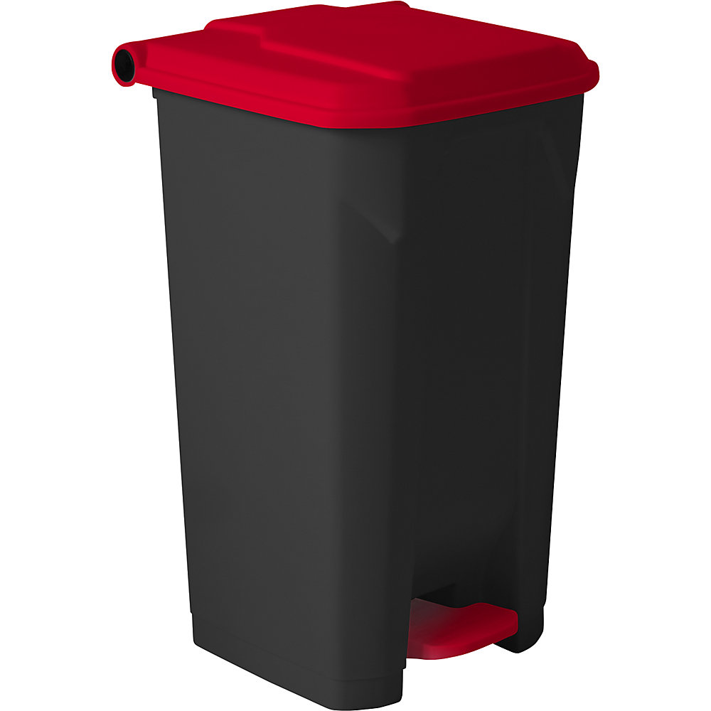 Cestino a pedale NOIR in materiale riciclato al 100%, capacità 100 l, nero / rosso