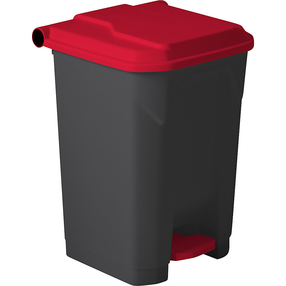 Cestino a pedale NOIR in materiale riciclato al 100%, capacità 50 l, nero / rosso