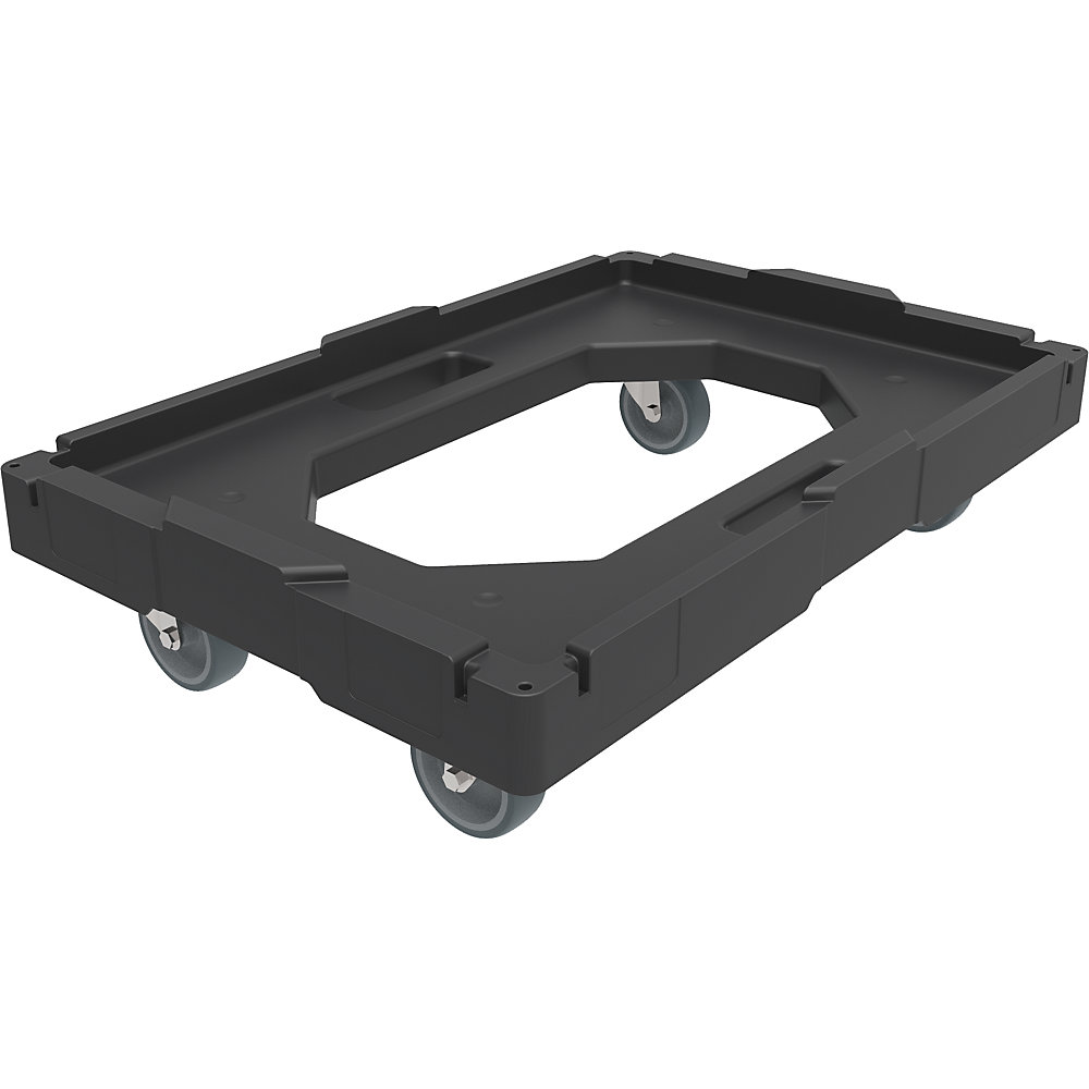 Carrellino da trasporto DOLLY 64, con ganci di collegamento, carico impilabile statico 210 kg, conf. da 5 pz., nero