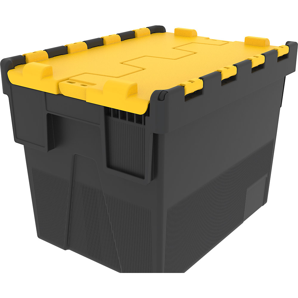 Contenitore multiuso impilabile, lungh. x largh. x alt. 600 x 400 x 306 mm, conf. da 8 pezzi, coperchio giallo