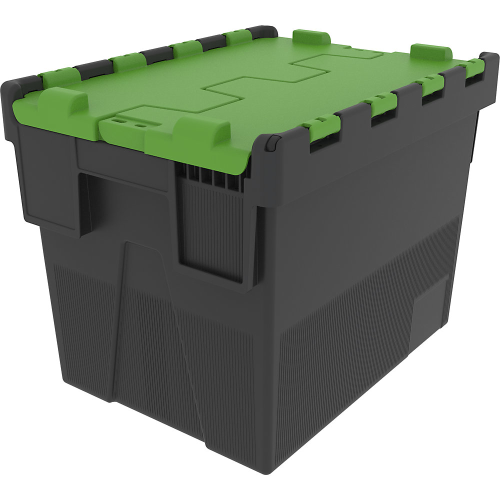 Contenitore multiuso impilabile, lungh. x largh. x alt. 600 x 400 x 306 mm, conf. da 8 pezzi, coperchio verde