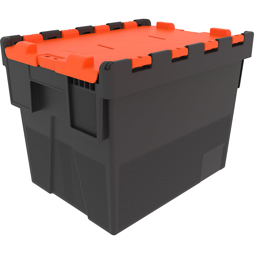 Contenitore multiuso impilabile, lungh. x largh. x alt. 600 x 400 x 306 mm, conf. da 8 pezzi, coperchio arancione