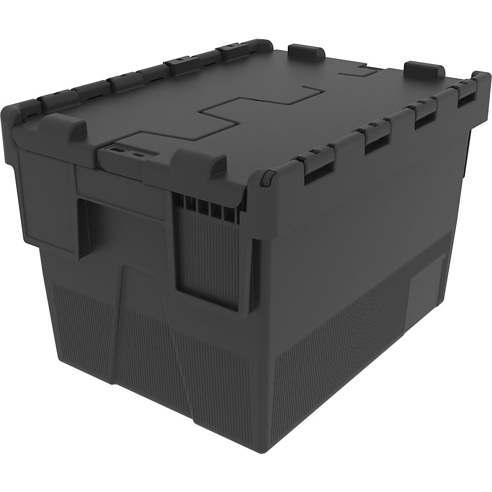 Contenitore multiuso impilabile, lungh. x largh. x alt. 600 x 400 x 264 mm, conf. da 8 pezzi, coperchio nero