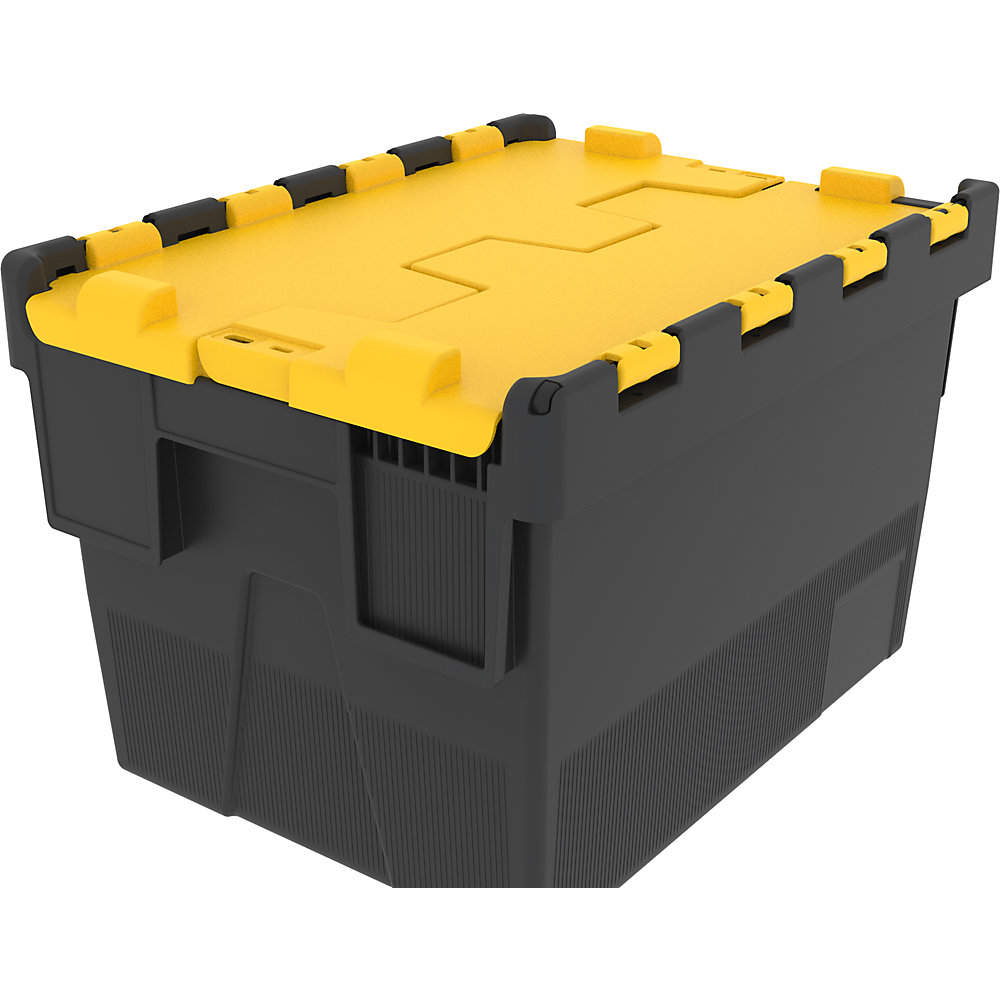 Contenitore multiuso impilabile, lungh. x largh. x alt. 600 x 400 x 264 mm, conf. da 8 pezzi, coperchio giallo