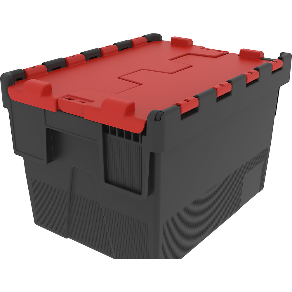 Contenitore multiuso impilabile, lungh. x largh. x alt. 600 x 400 x 264 mm, conf. da 8 pezzi, coperchio rosso