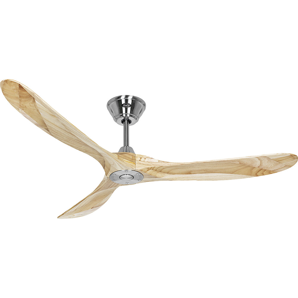 kaiserkraft Deckenventilator ECO GENUINO, Rotorblatt-Ø 1520 mm, natur / Chrom