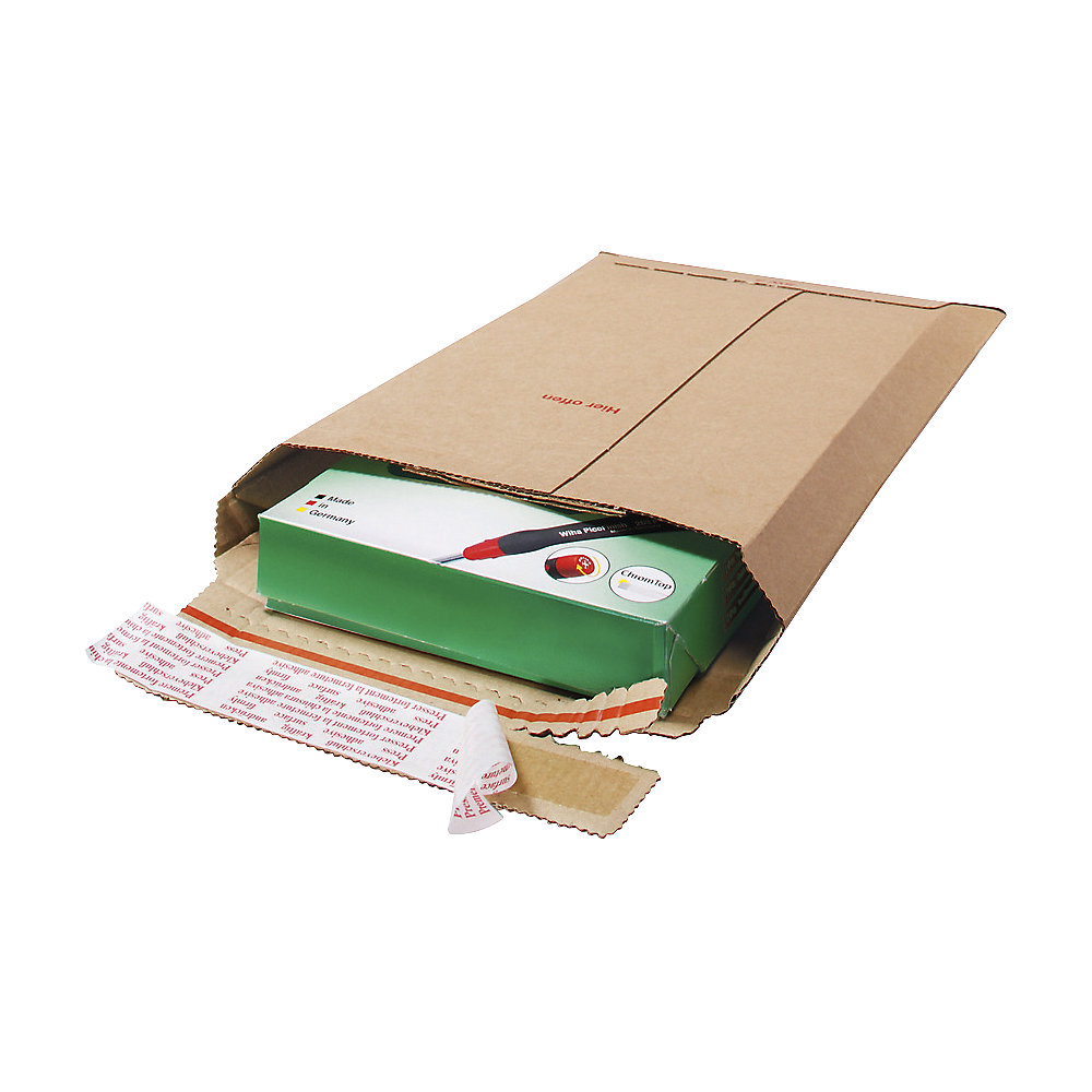 Versandtasche besonders stabil, Kantenschutz, Innen-LxB 530 x 360 mm, braun, VE 75 Stk ratioform
