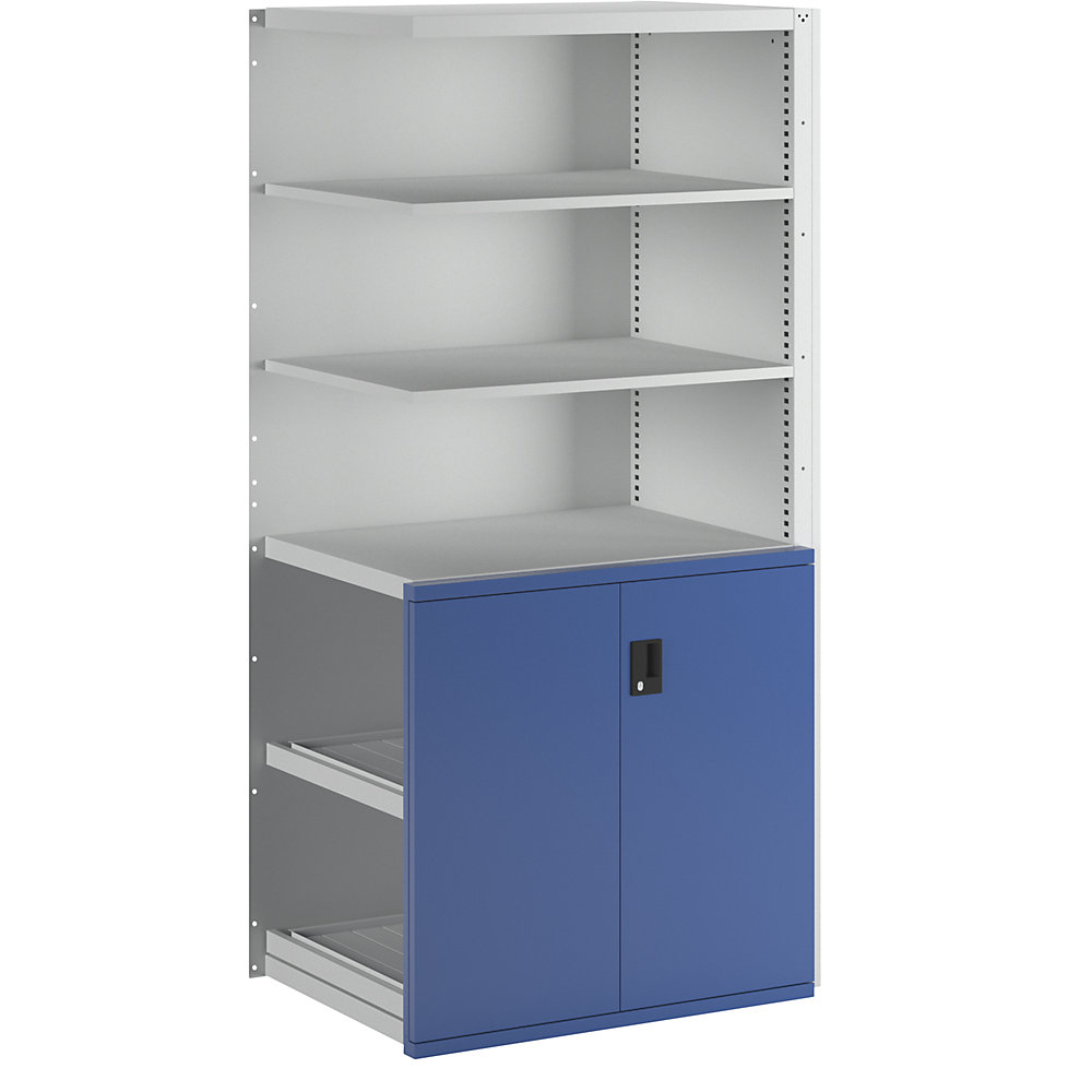 Schubladenregal, 3 Universal-, 2 Verstell-, 2 Auszugböden 75 kg, Anbaufeld LISTA