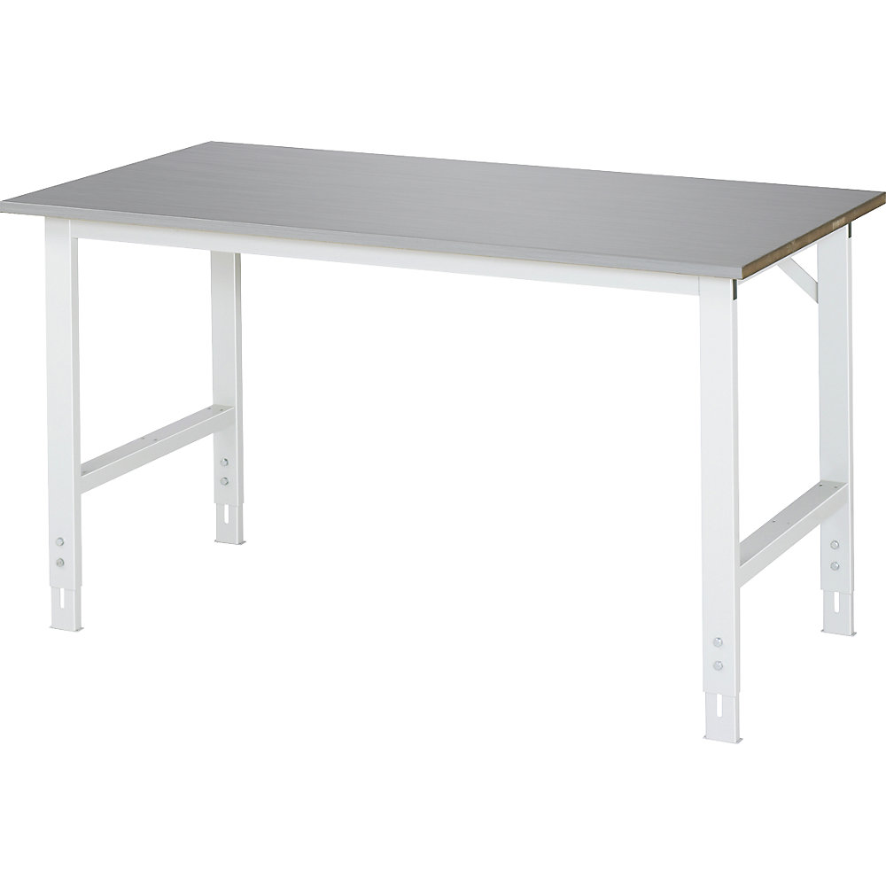 Arbeitstisch, höhenverstellbar, Gestell 60 x 30 mm, Edelstahlplatte, BxT 1500 x 800 mm RAU