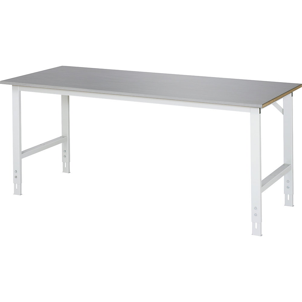 Arbeitstisch, höhenverstellbar, Gestell 60 x 30 mm, Edelstahlplatte, BxT 2000 x 800 mm RAU