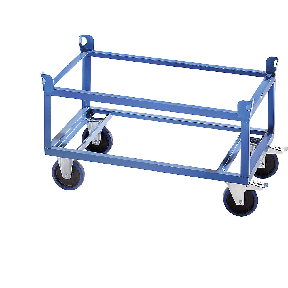 EUROKRAFTpro Steel wheeled base, for Euro pallets, max. load 500 kg, loading height 650 mm, blue