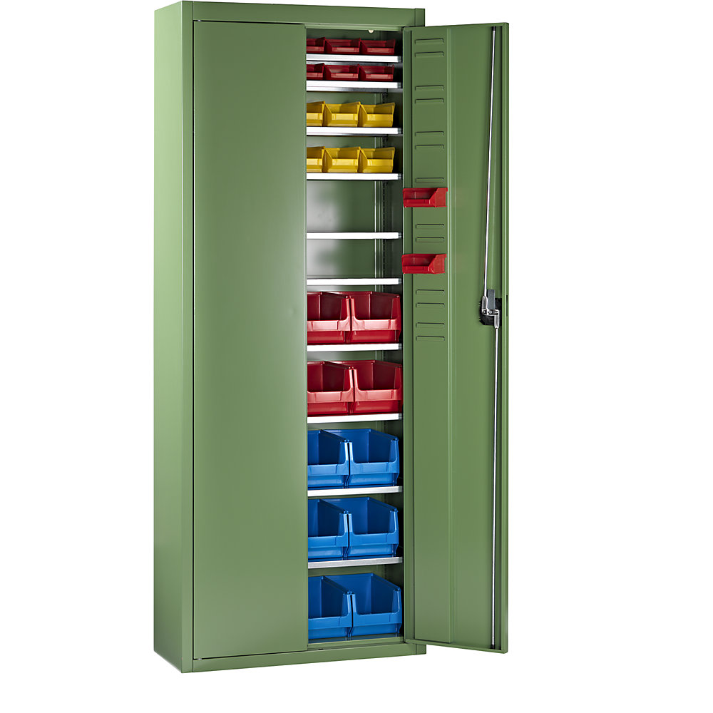 Magazinschrank mit Sichtlagerkästen, HxBxT 1740 x 680 x 280 mm, 48 Kästen, einfarbig, resedagrün, ab 3 Stk mauser 2