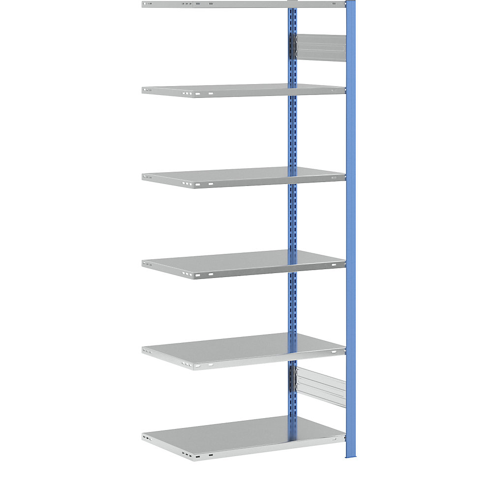 Steckregal, Bauart leicht, einseitig, HxBxT 2500 x 1000 x 600 mm, blau/verzinkt, Anbauregal eurokraft pro