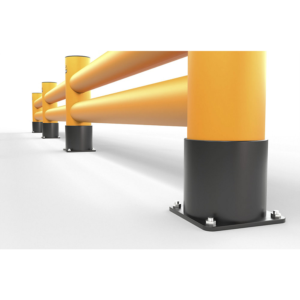 Rammschutzbarriere, Höhe 650 mm, Doppelplanke, Länge 8 m, verkehrsgelb Ampere Rack Mammut 2