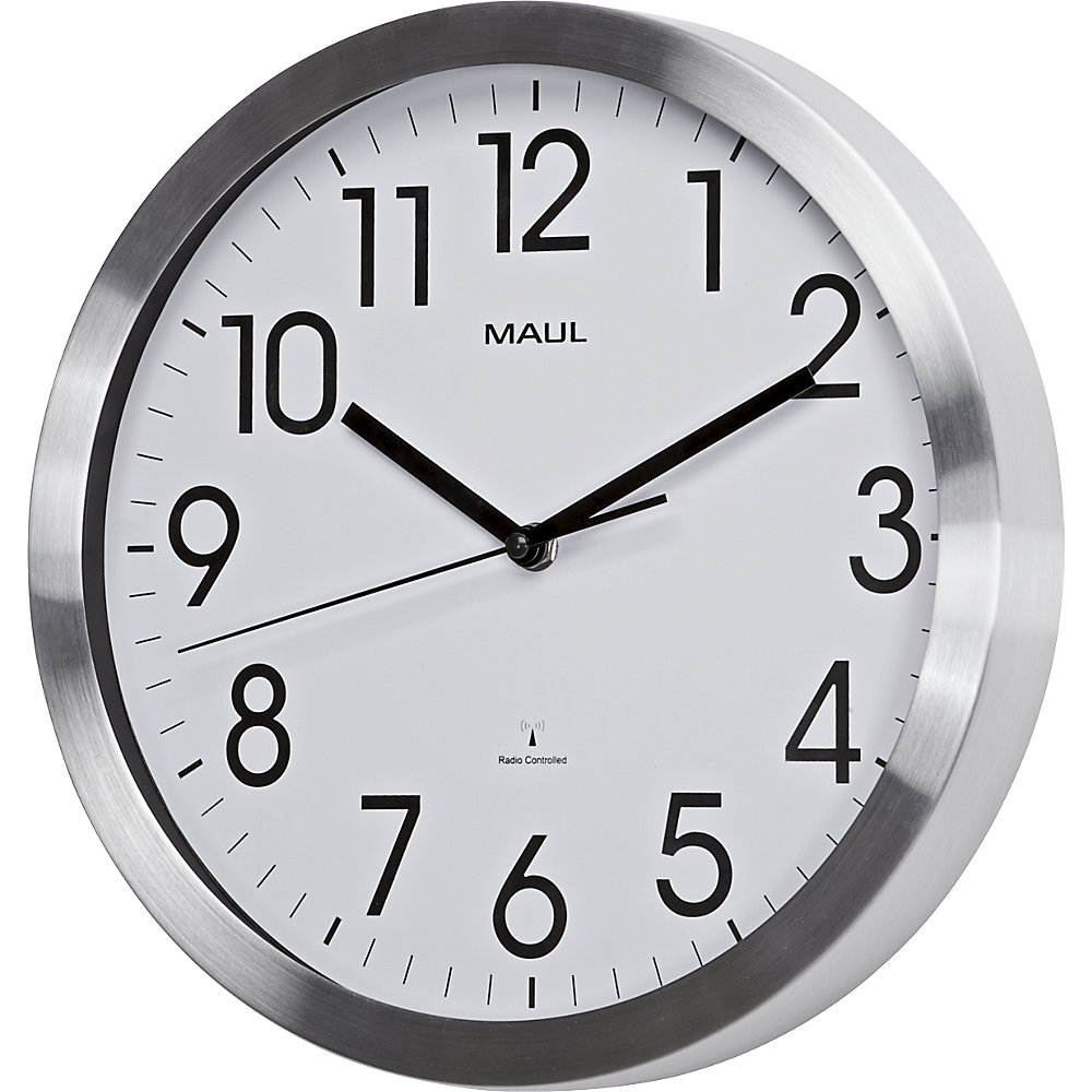 Wanduhr MAULmove, Aluminium gebürstet, Ø 305 mm, Funkuhrwerk MAUL 2