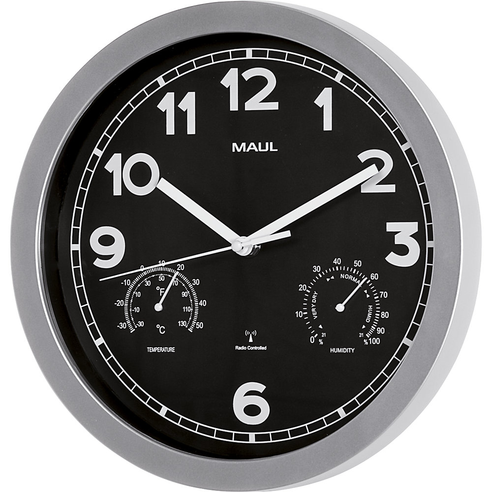 Wanduhr MAULdrive, Ø 300 mm, aus Kunststoff, Rahmen silber, Funkuhrwerk MAUL 2