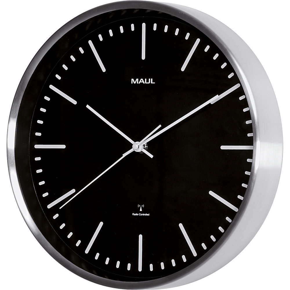 Wanduhr MAULfly, Aluminium gebürstet, Ø 305 mm, Funkuhrwerk, schwarz MAUL 2