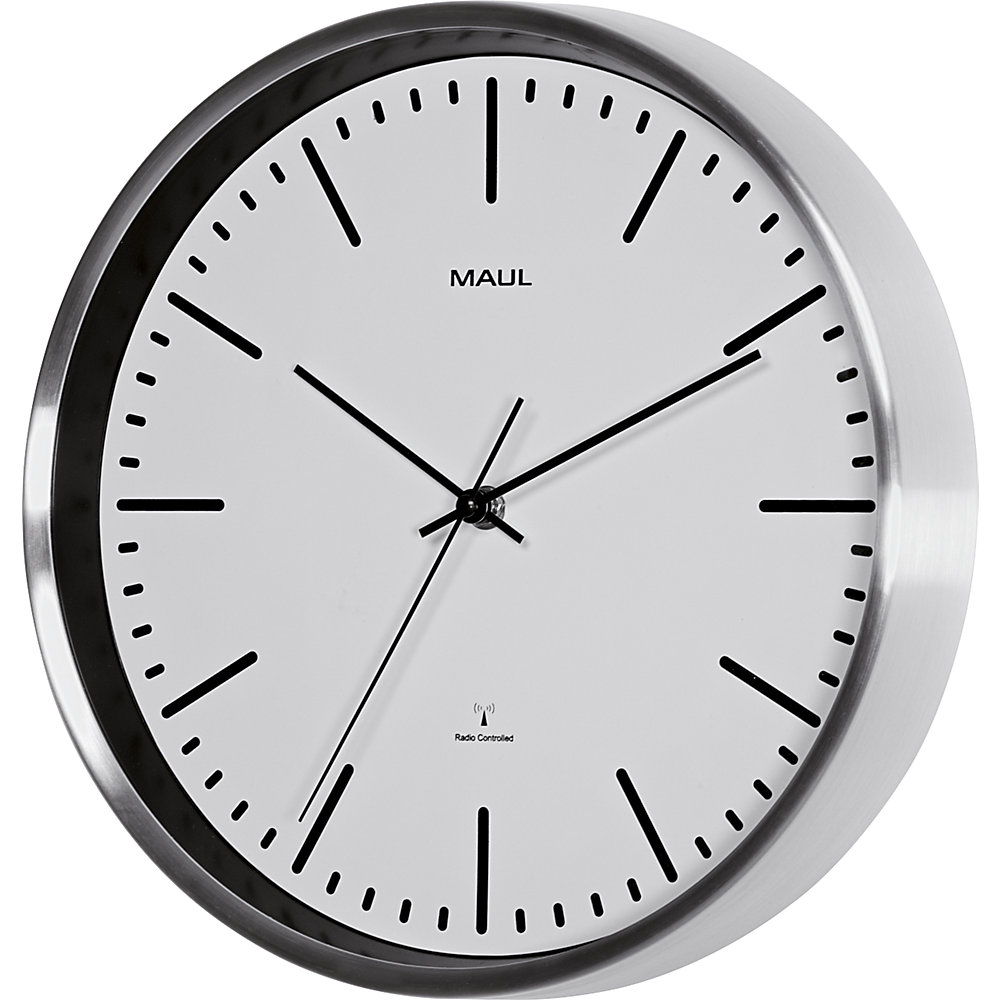 Wanduhr MAULfly, Aluminium gebürstet, Ø 305 mm, Funkuhrwerk, weiß MAUL 2