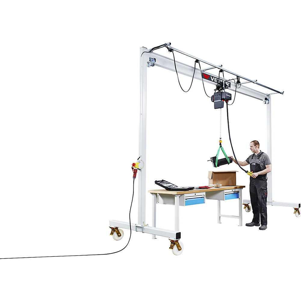 Stahl-Portalkran PA, Elektrokettenzug und Handschiebefahrwerk, Tragfähigkeit 1000 kg, lichte Breite 6000 mm Vetter 2