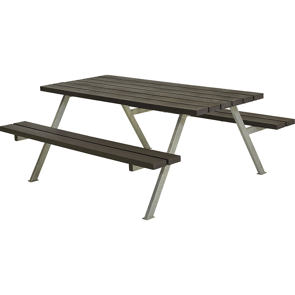 kaiserkraft Gruppensitzbank, Gestell Stahl, feuerverzinkt, LxT 1770 x 1610 mm, Kunststoff, schwarz, ohne Lehne
