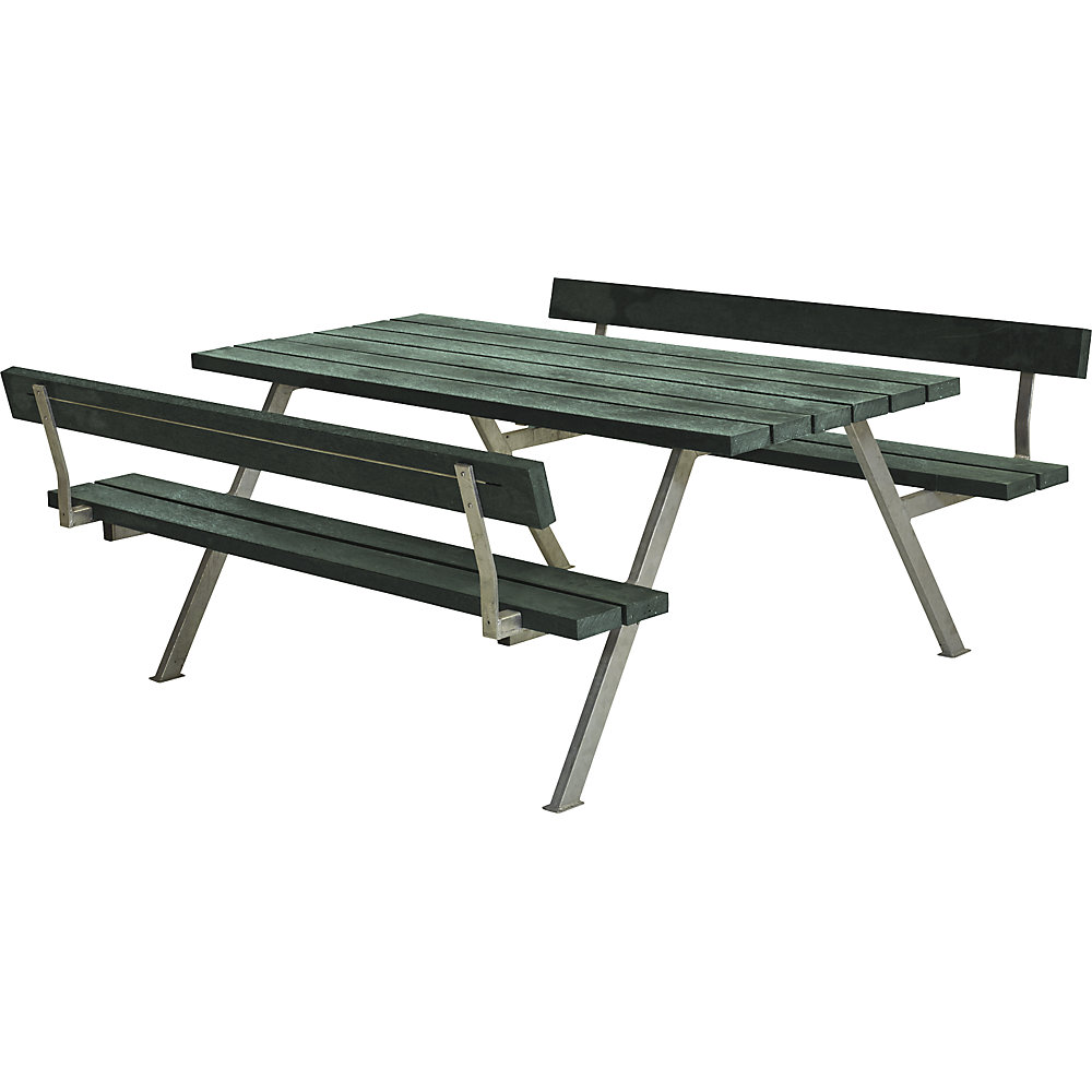 Banco para grupos de 6 personas, L x P 1770 x 1850 mm, tablones ReTex, con respaldos, verde