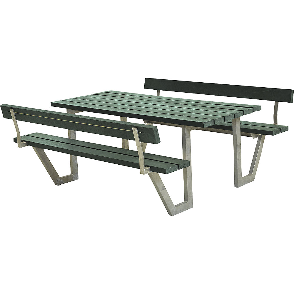 Banco para grupos de 6 personas, L x P 1770 x 1850 mm, tablones ReTex, con 2 respaldos, verde