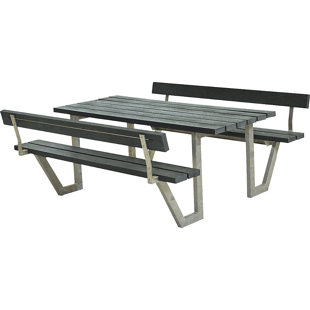 Banco para grupos de 6 personas, L x P 1770 x 1850 mm, tablones ReTex, con 2 respaldos, gris