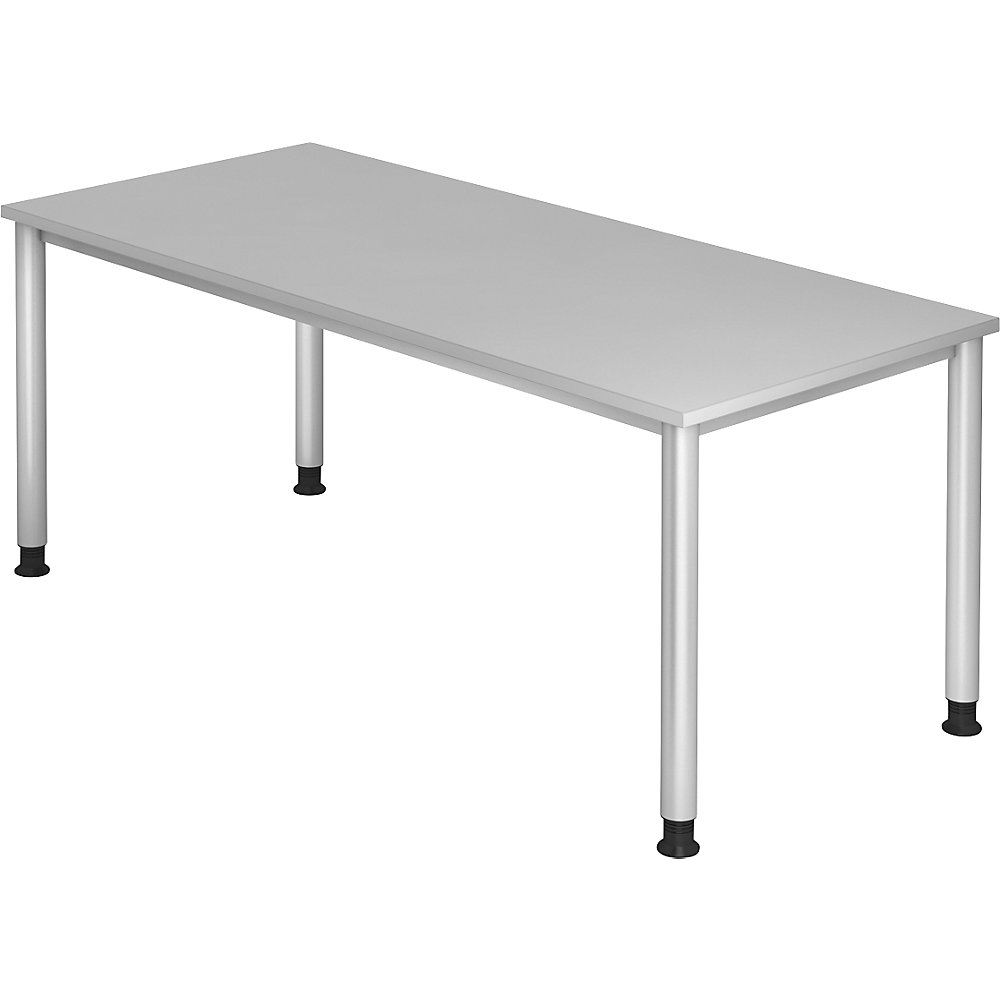 kaiserkraft Schreibtisch, HxT 685 - 810 x 800 mm, 4 Rundrohrbeine, Breite 1800 mm, alusilber / lichtgrau