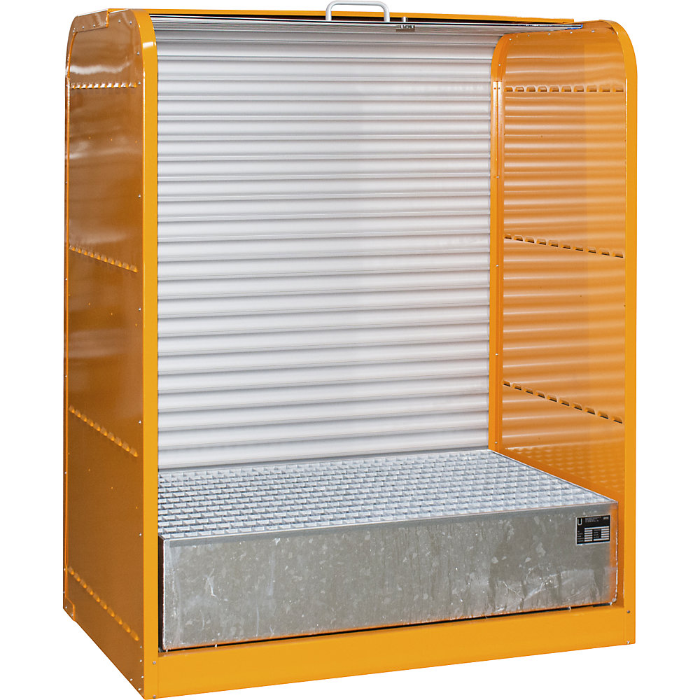 eurokraft pro Steel Hazardous Material Storage Depot with Roller Shutter for 2 x 200L Drums Orange