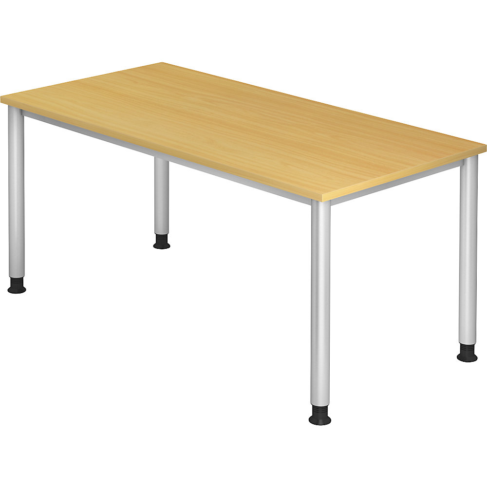 kaiserkraft Schreibtisch, HxT 685 - 810 x 800 mm, 4 Rundrohrbeine, Breite 1600 mm, alusilber / Buche