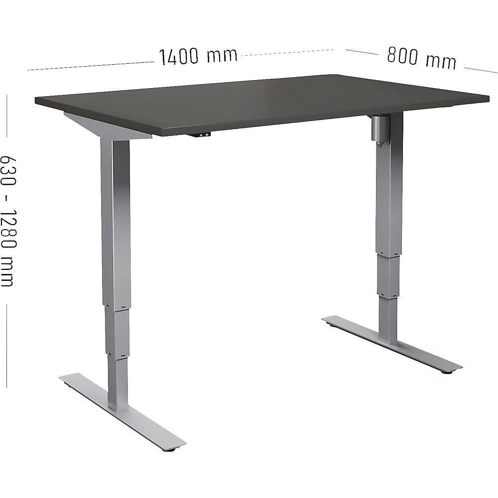 kaiserkraft Schreibtisch Atlanta, elektrisch höhenverstellbar, gerade, BxT 1400 x 800 mm, dunkelgrau/silber 2